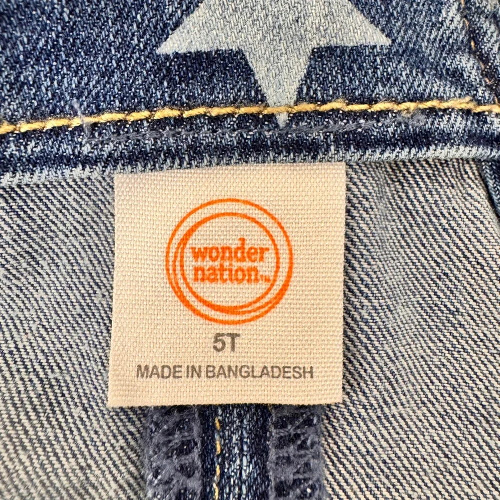 Wonder Nation Denim Jumper Girls 5T Blue White Star Print Button Front Dress